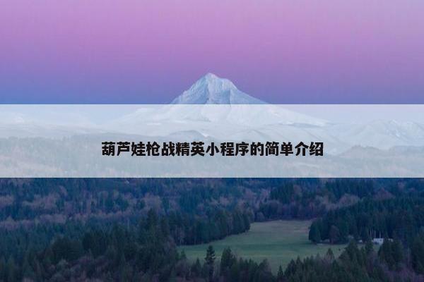 葫芦娃枪战精英小程序的简单介绍