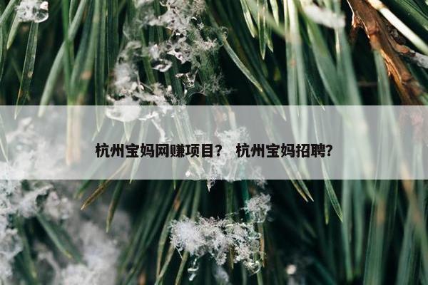 杭州宝妈网赚项目？ 杭州宝妈招聘？